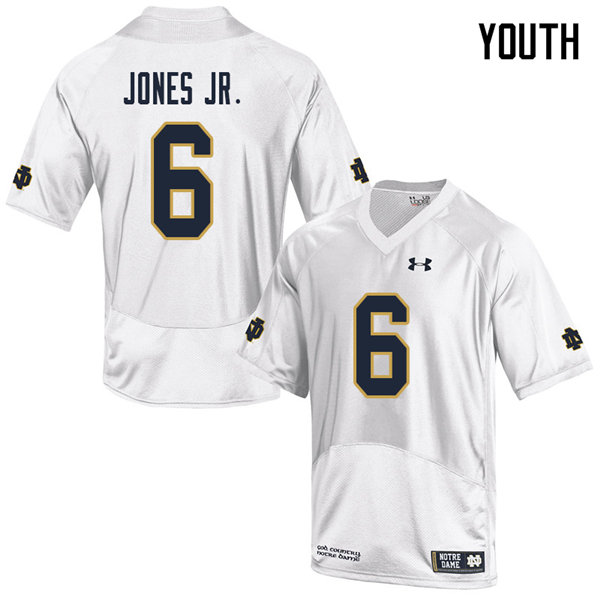 Youth #6 Tony Jones Jr. Notre Dame Fighting Irish College Football Jerseys Sale-White - Click Image to Close